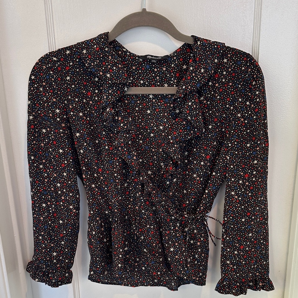 Madewell Black Wrap Star Print Top Size XXS